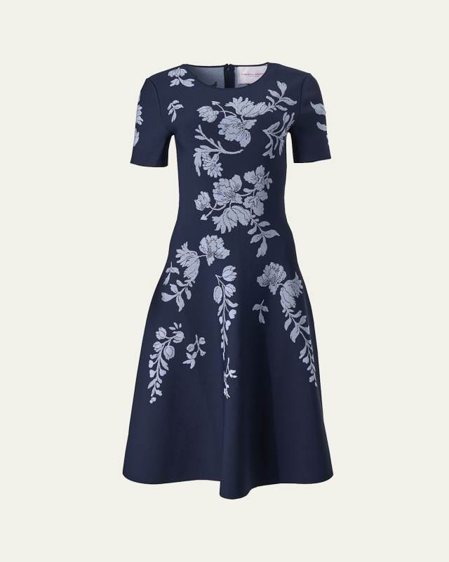 Floral Jacquard Flare Dress